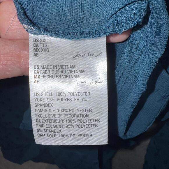 NWT Style & Co 3/4 Sleeve Swiss Dots Teal Bluei Peasant Boho Sheer Blouse XXL - Picture 5 of 7